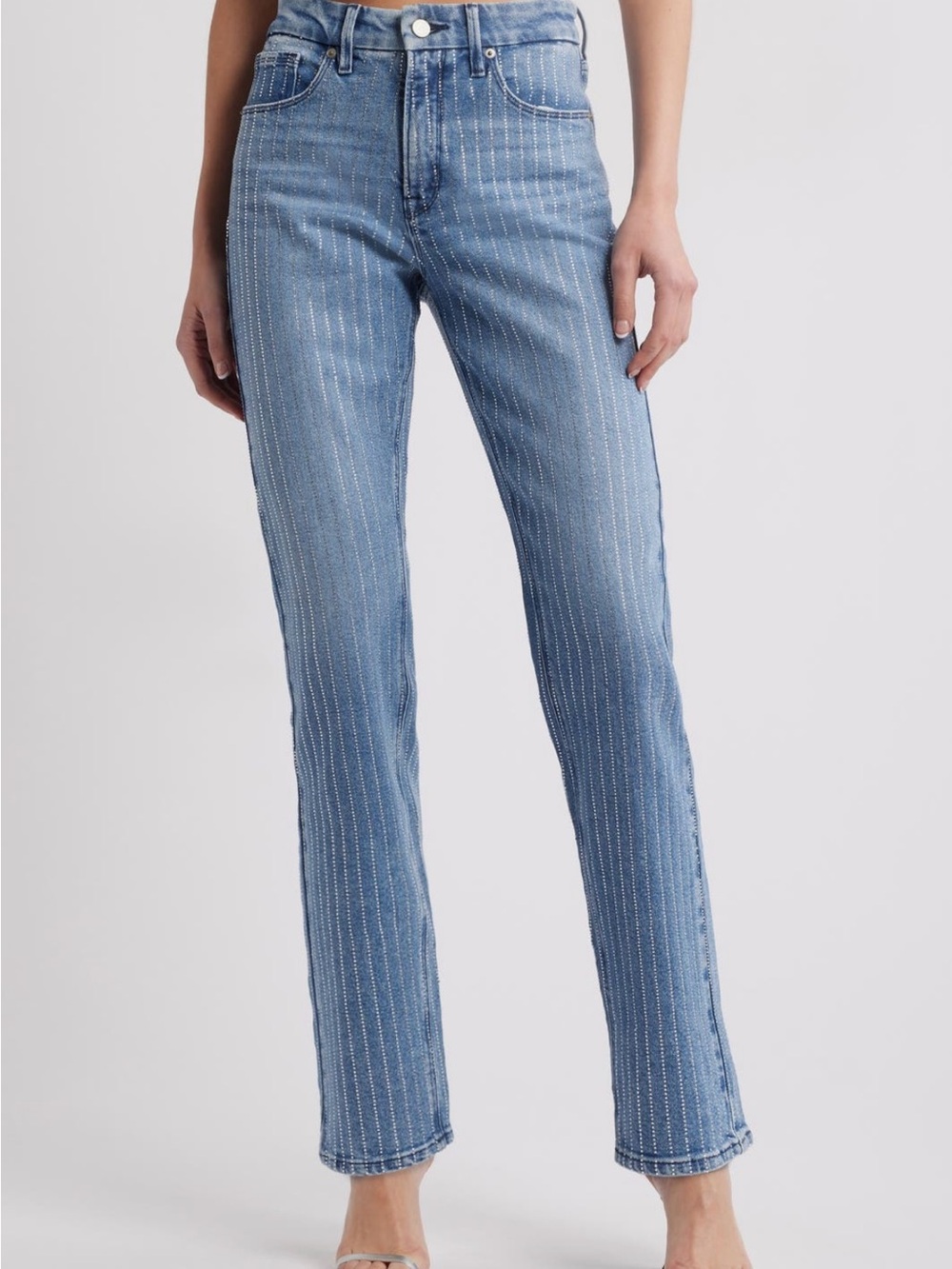 Good American Good Icon Rhinestone Straight Leg Jeans